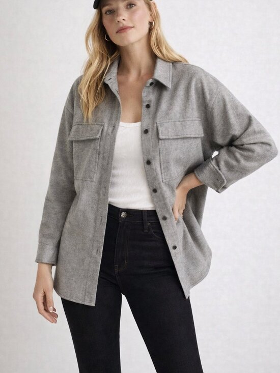 Madewell Tops - Madewell Shacket Women Large Grey Brushed Shirt Jacket Button Front Style B5225